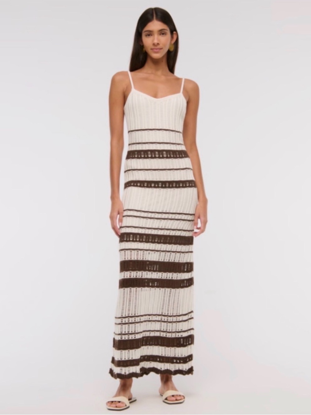 Abercrombie & Fitch Cream and Brown Striped Knit Maxi Dress